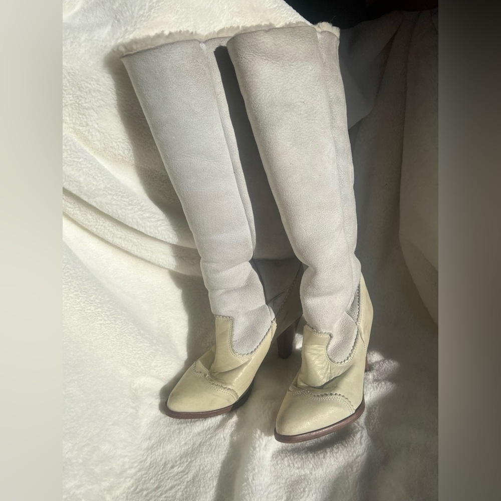 Zodiac sheep skin & Leather heeled boots Women’s 7 White